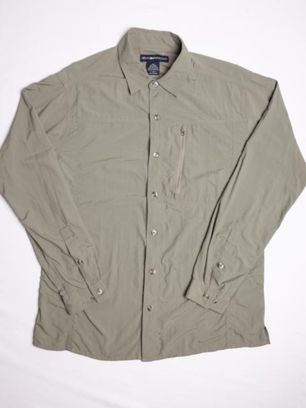 ExOfficio Hiking Shirt Men L Ripstop Nylon Tech Air Strip Trail Green F12
